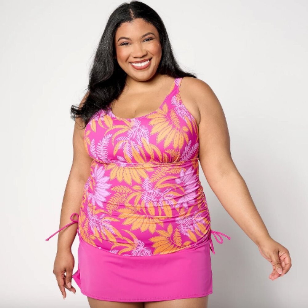 Denim & Co. Beach Ruched Side Swim Dress , Fuchsia Sz 14 a634760